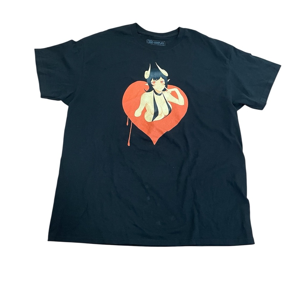 Black T-Shirt with Heart and Character Design